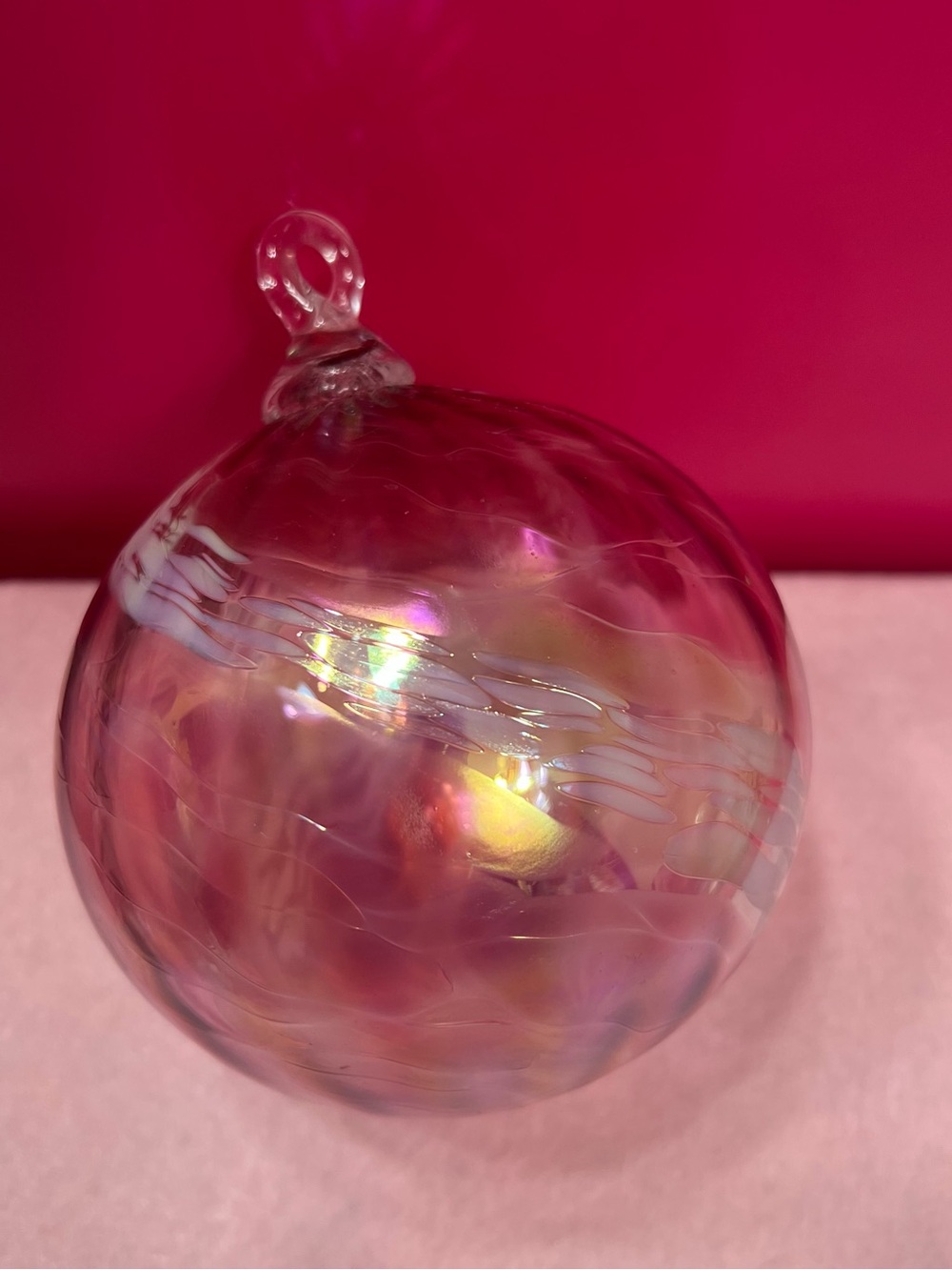 Iridescent Pink Hand-blown Glass Ornament - Picture 4 of 5